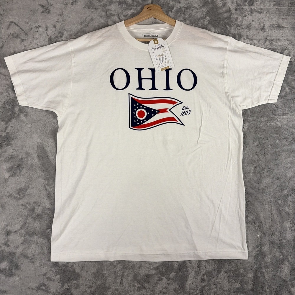 Homefield Ohio Flag Graphic T-Shirt Men's Size XL Short Sleeve White NWT